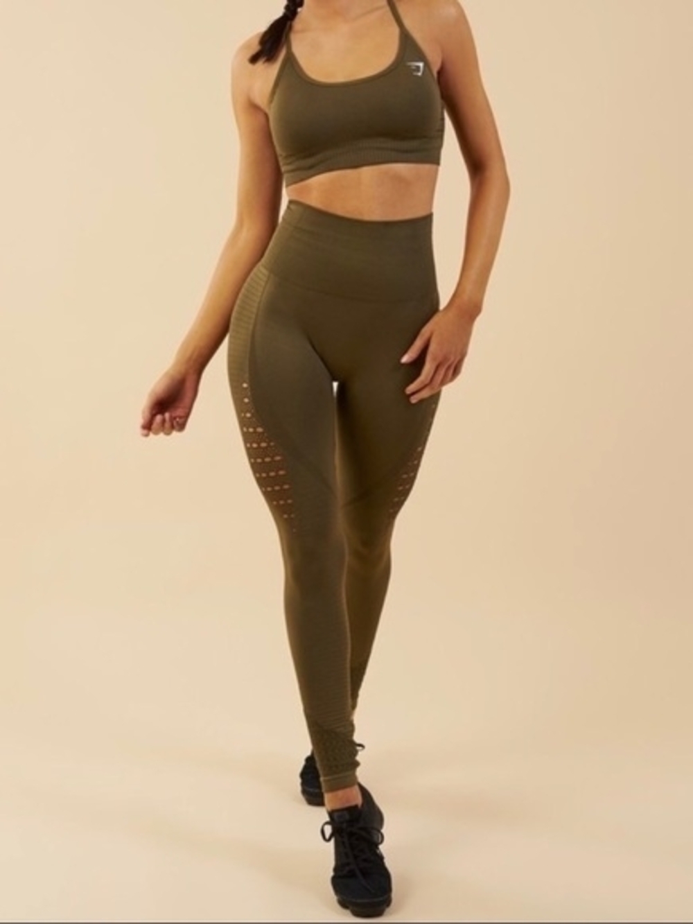 Gymshark Olive Seamless High-Rise Leggings with Perforated Side Panels